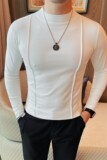 8703-特P40春秋新款男装纯色线条装饰圆领弹力修身打底长袖T恤男，男装T恤，电商B333