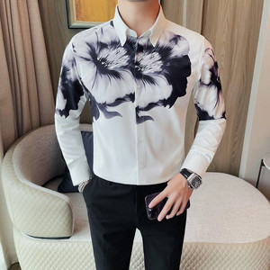 9212-P78 定位印衬衣男士秋冬新款长袖印花时尚潮流衬衣图片
