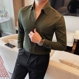 6776-P68 长袖衬衫男士商务休闲衬衣 白衬衫 纯色百搭修身衬衫图片