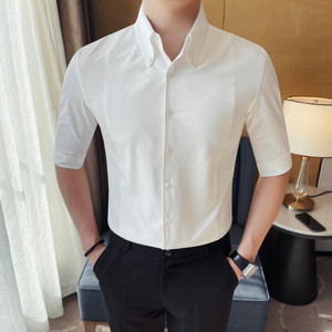 6997-P58七分袖衬衫男士夏季新款修身抗皱免烫商务休闲中袖衬衣图片