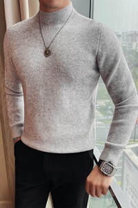 3711-P78 微宽松毛衣男士秋冬新款长袖半高领针织衫 中领打底衫男图片