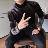 JR5862-特P55加绒半高领绒布男士冬季打底衫纯色中领，男装T恤，电商B333