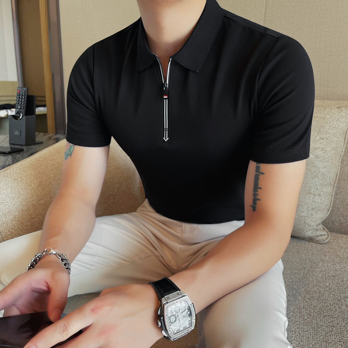 PL3610-P48足球六边形透气网眼刺绣款短袖POLO衫男士翻领夏季T恤,男装Polo衫,电商B333