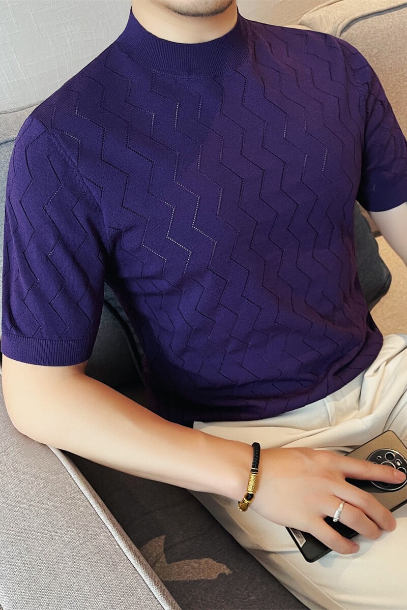 3775-P58短袖针织冰丝t恤男士夏季圆领镂空半袖体恤,男装T恤,电商B333