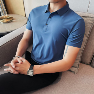 PL118-特P45 冰丝无痕短袖polo衫男士夏季修身潮流休闲翻领半袖t图片