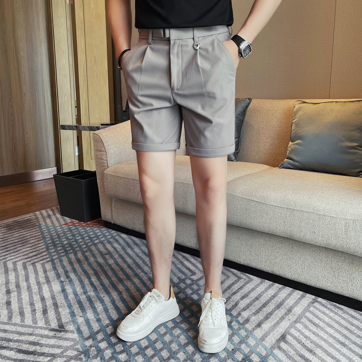 810-P68 主图卡其色 男士短裤夏季时尚百搭休闲五分裤西裤中裤男图片