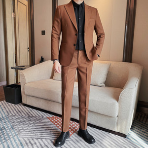TZ23612-P235 西装两件套男士纯色西服 商务休闲单排两粒扣西服图片