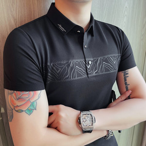 MJ1006-P55 华夫格纹无痕压胶压花男短袖夏季时尚百搭休闲POLO衫图片