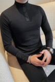 7907-P58长袖体恤男士秋冬半高领纯色打底t恤领子纽扣，男装T恤，电商B333