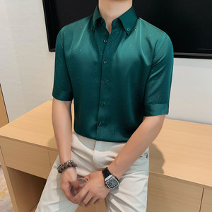 7126-P68 98 撒粉衬衫短袖衬衣男士夏季新款纯色衬衫图片