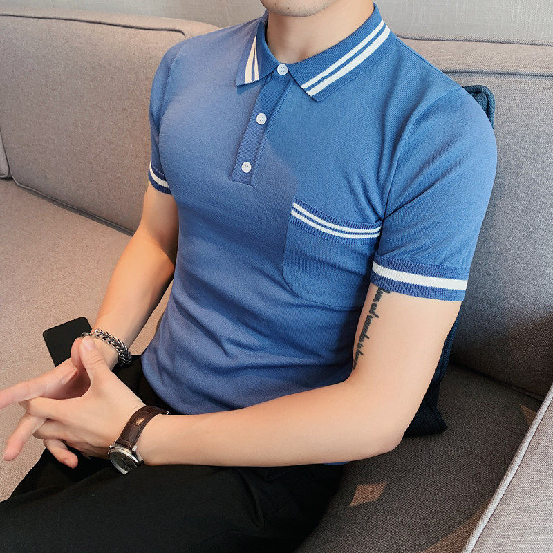 A012-P58短袖polo衫男士夏季修身针织衫休闲翻领纯色T恤绿色,男装T恤,电商B333