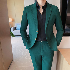 TZ517-P210华夫格西装两件套男士秋冬长裤休闲套装西服套装,2021西装套装搭配图片