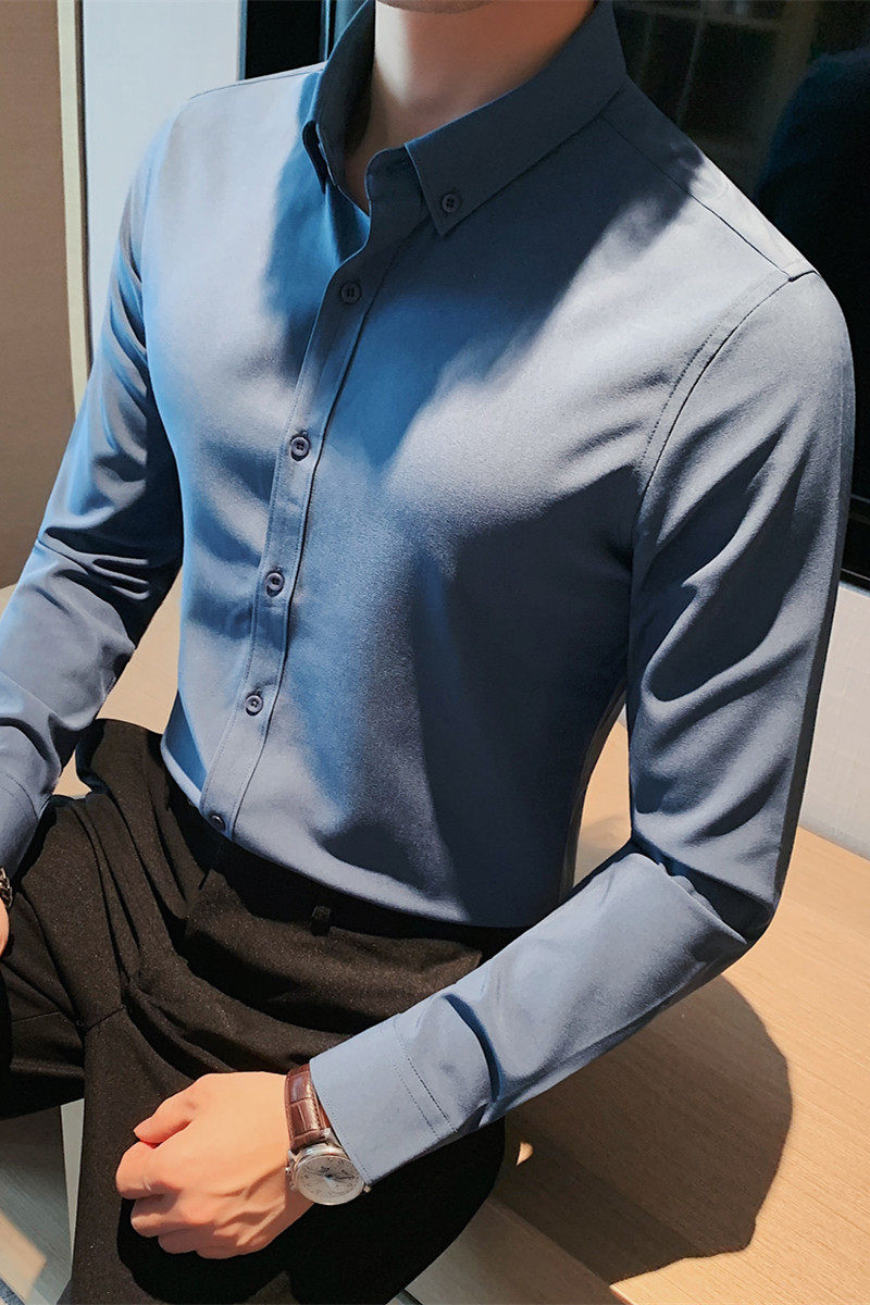 8668-P58青年商务免烫长袖衬衫休闲纯色百搭衬衣男,男装衬衫,电商B333