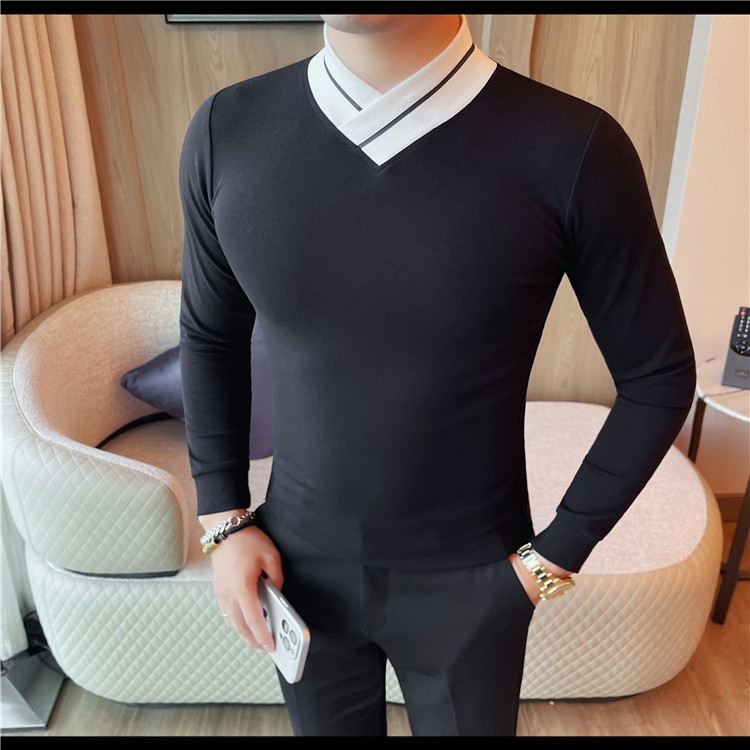 T777-P48男士半高领长袖T恤秋冬新款修身弹力纯色打底衫,男装T恤,电商B333
