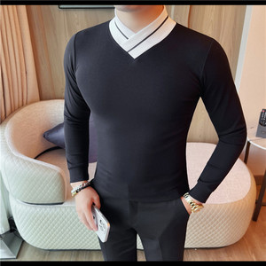 T777-P48 男士半高领长袖T恤秋冬新款修身弹力纯色打底衫图片