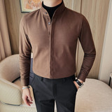 假两件-P88假两件衬衫男士冬季新款纯色修身立领暗扣，男装衬衫，电商B333