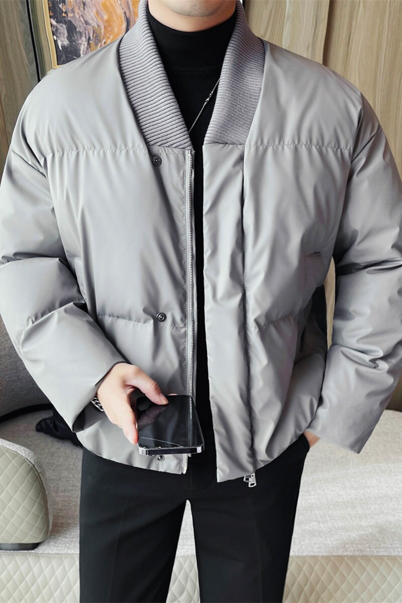 M23069-P200冬季无领宽松黑色时髦保暖简约棉服加厚短款棉衣外套,男装棉衣,电商B333