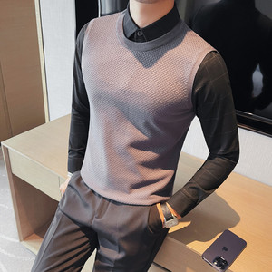 HM018-P105 秋冬男士毛衣针织衫打底衫线衣修身假两件图片