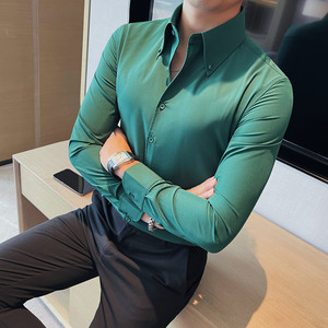 7997-P58 秋季男士长袖衬衫大领子潮流休闲修身衬衣图片