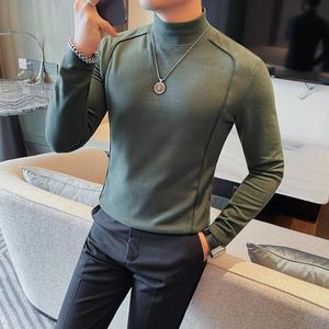 7909-P58 半高领长袖打底衫男士秋冬新款德绒纯色体恤图片