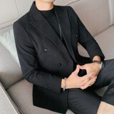 男生秋冬轻熟纯色灯芯绒西装休闲双排扣青年便服单西修身X18-P160，男装西服套装，电商B333