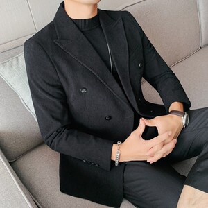 男生秋冬轻熟纯色灯芯绒西装休闲双排扣青年便服单西修身X18-P160图片
