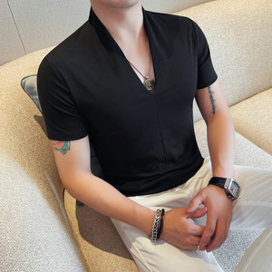 2623-P43 男士短袖夏季新款时尚百搭休闲V领短袖T恤图片