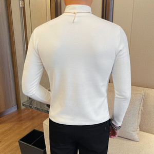 7908-P58 男士半高领长袖T恤新款修身弹力打底衫上衣双面绒图片