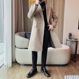 DY1009-P245呢子大衣男士冬季新款长款双排扣大衣纯色外套，男装毛呢大衣，电商B333