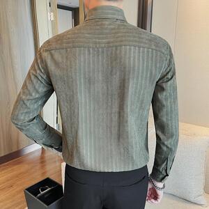 7177-P58 条纹衬衫男士秋冬长袖翻领商务休闲百搭衬衣图片