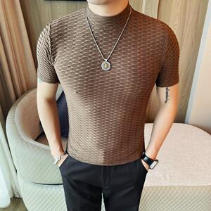 2616-P33 男士半高领短袖T恤春夏新款时尚百搭修身立体体恤图片