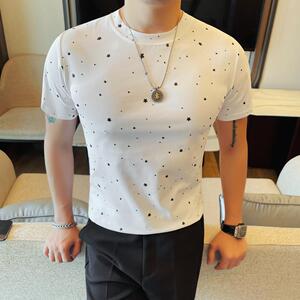 6615-P45 星星撒粉短袖体恤男士春夏新款修身百搭圆领半袖T恤图片