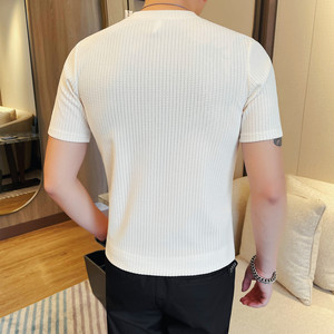 6616-特P30 华夫格短袖T恤男士夏季修身圆领半袖体恤图片