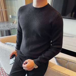 3712-P78 粗针厚毛衣男士毛衣新款圆领修身弹力针织衫上衣图片