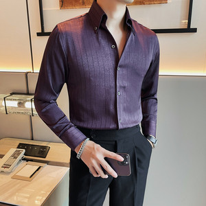 3117-P95 长袖暗条纹压花衬衫男士秋季潮流修身休闲衬衣，男装衬衫，电商B333