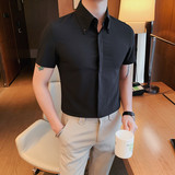 DX3010-1-P58短袖衬衫男士夏季潮流休闲帅气纯色修身帅气衬衣绿，男装T恤，电商B333