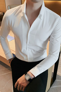 7667-P60 V领衬衫男士秋冬新款纯色百搭衬衣 商务正装工作服图片