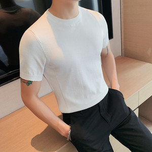 058-特P48 2022圆领短袖T恤男士夏季针织冰丝套头半袖体恤图片