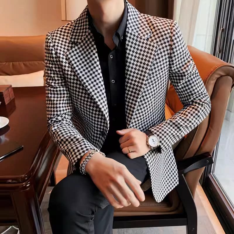 老款继续做XF05-P155青年商务免烫长袖修身春季格子西服西装休闲,男装西服套装,电商B333