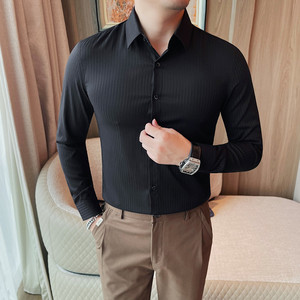 9112-P65男士长袖商务秋冬季新款内搭休闲寸衫高级感西装衬衣男款图片