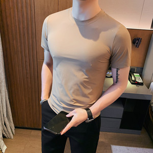 5882-P40 圆领短袖t恤男士夏季撒粉冰丝修身半袖男装打底体恤凉感图片