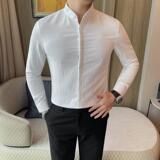 7176-P58长袖暗扣衬衫男士秋冬新款纯色百搭商务休闲衬衣，男装衬衫，电商B333