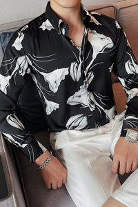 3116-P75 男士长袖衬衫夏季潮流休闲印花长袖衬衣图片