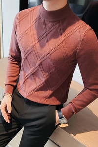 8516-P55加厚半高领毛衣男士冬季针织衫打底衫修身套头线衣男图片