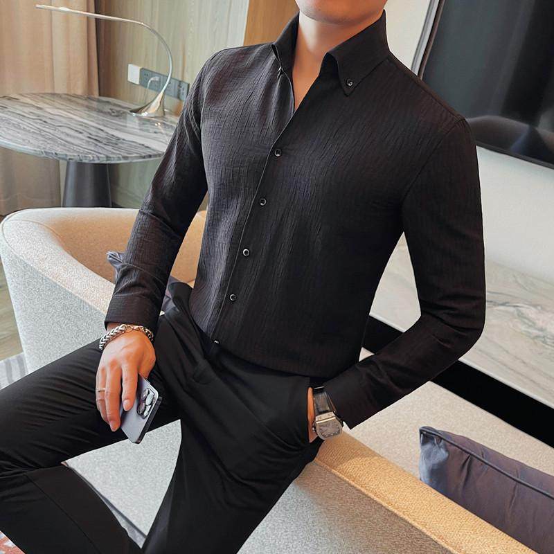7169-P78长袖纯色衬衫男士秋冬新款商务休闲百搭衬衣,男装衬衫,电商B333