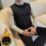 JR1320-P95加绒假两件毛衣男士衬衫领秋冬季新款男装高级针织衫，男装针织衫/毛衣，电商B333