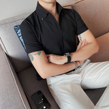 DX7667-1-P58短袖衬衫男士夏季潮流休闲帅气纯色修身衬衣，男装T恤，电商B333