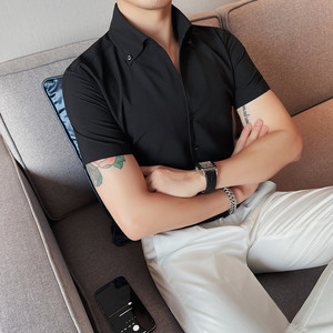 DX7667-1-P58 短袖衬衫男士夏季潮流休闲帅气纯色修身衬衣图片