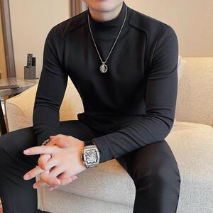 7909-P58 半高领长袖打底衫男士秋冬新款德绒纯色体恤图片