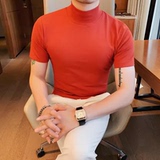 主推大货5881-特P40男士夏季短袖t恤紧身纯色体恤修身半高领打底，男装T恤，电商B333